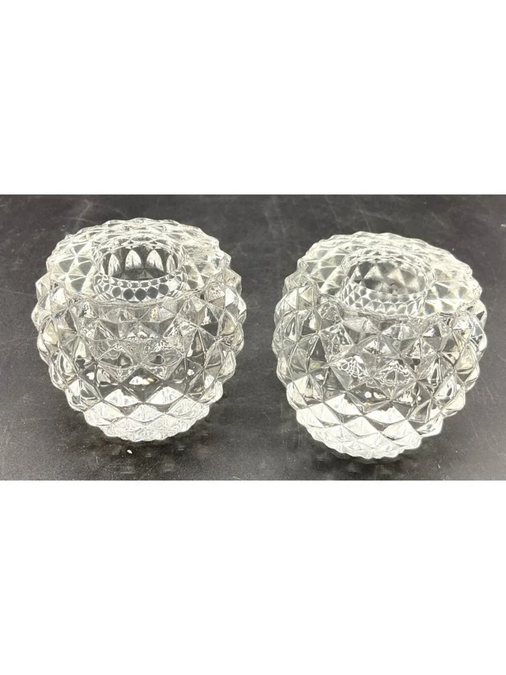 I.W. Rice & Co Crystal Diamond Pattern Candle Holders Set Of 2 - 2.25
